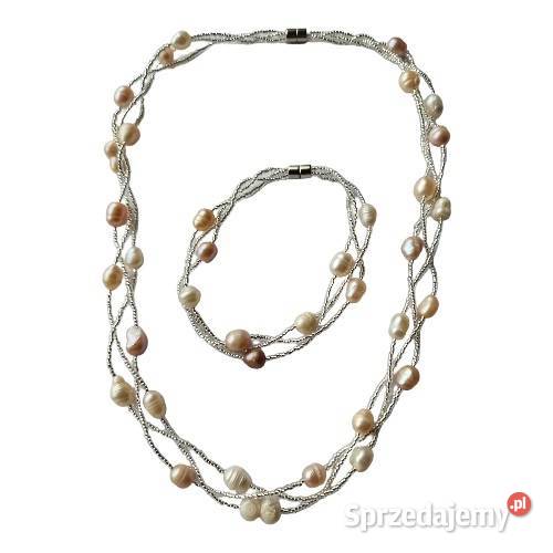 BIAŁE ŁOSOSIOWE PERŁY NATURALNE NASZYJNIK Częstochowa