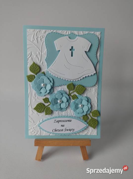 ZAPROSZENIA CHRZEST SZATKA W SERWETCE C6 BŁĘKIT