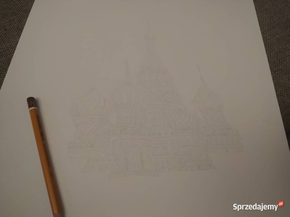 Rysunek Sobór Wasyla Błogosławionego blok t A3 Warszawa