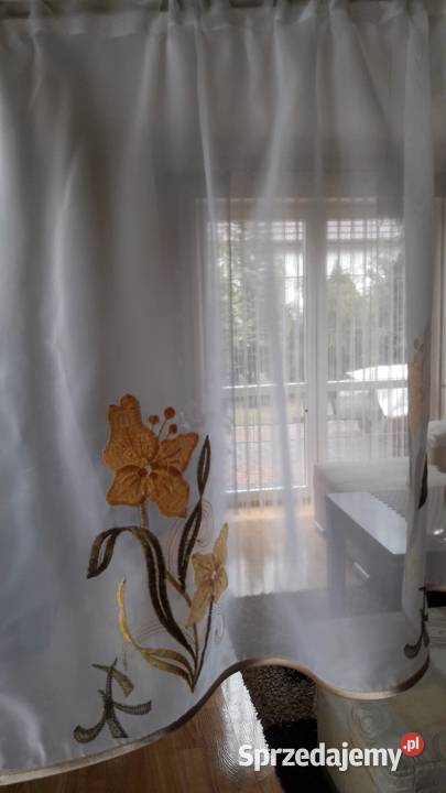 Biały woal żółte haftowane kwiaty zazdrostka 50 Radom