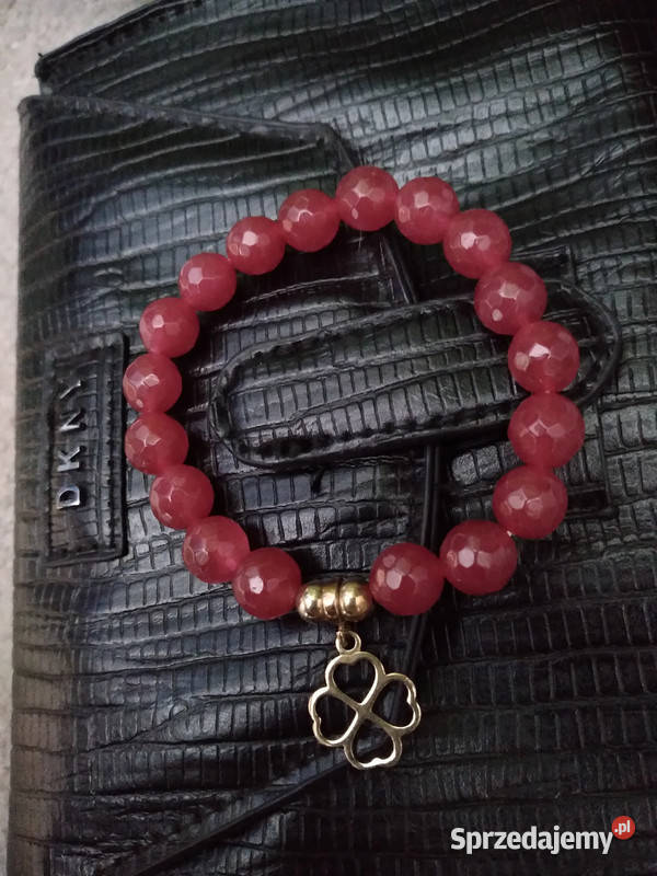 Bransoletka z Jadeitu 10mm z koniczynką z świętokrzyskie