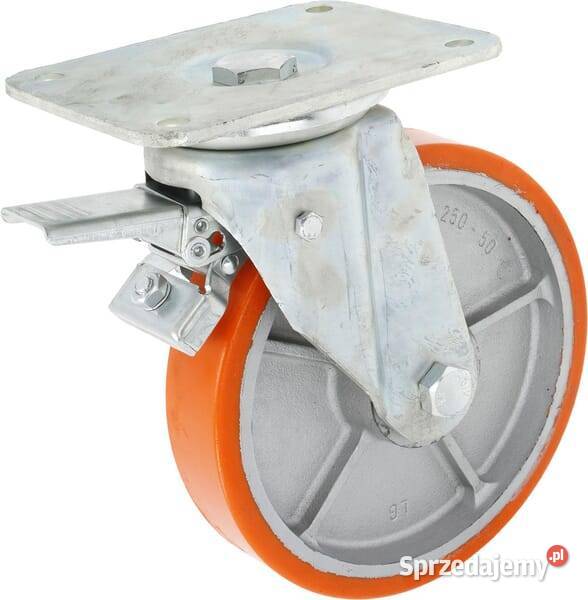 Koło skrętne PU 250x50 mm z hamulcem podstawa Kamionna