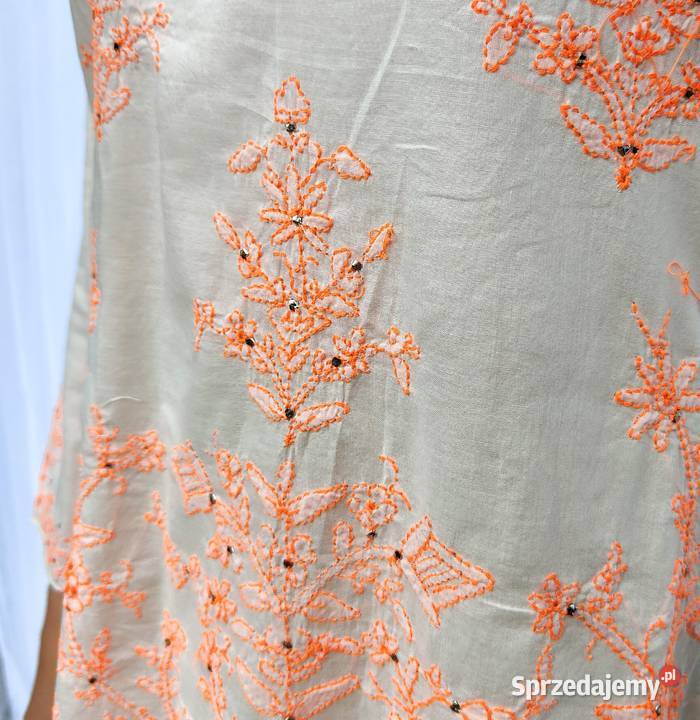 Orientalna bluzka tunika S 36 biała bawełna haft Moda i Styl