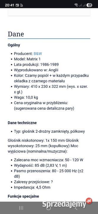 Kolumny podstawowe monitory BW Matrix Słuchawki i głośniki podkarpackie Zręcin