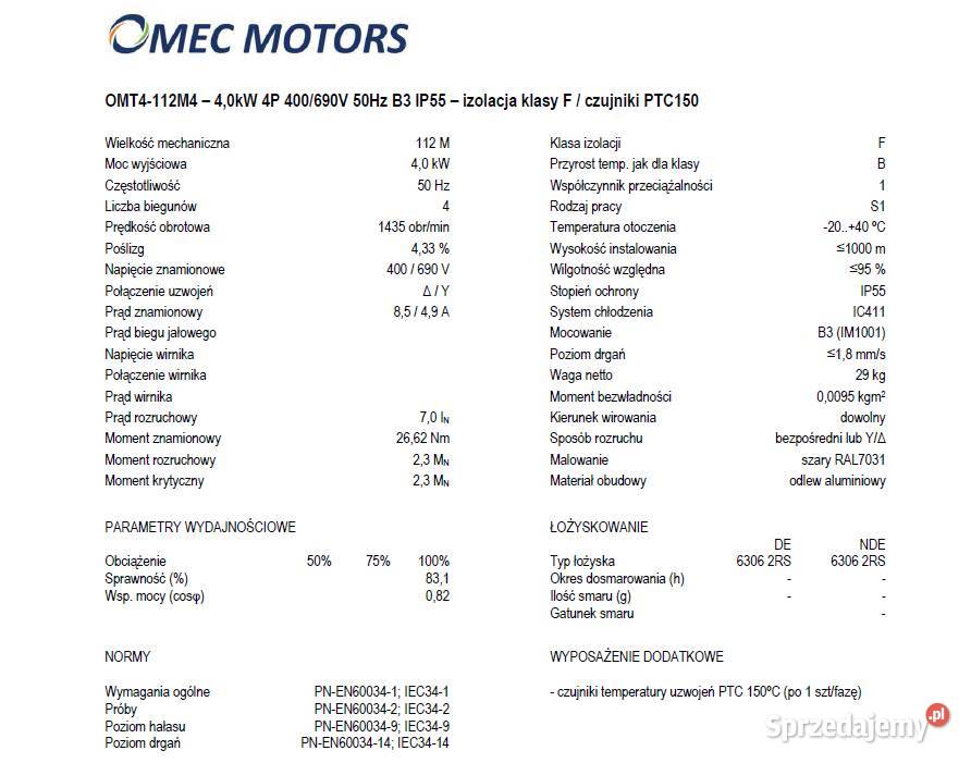 SILNIK OMT4112M4 40kW 4P 400690V 50Hz B3 IP55 Czarnylas