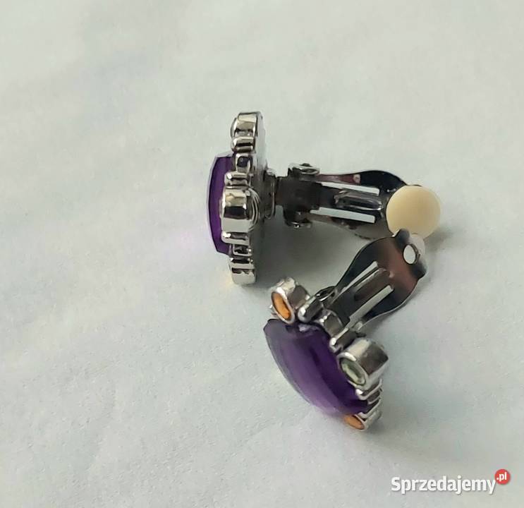 Kolczyki klipsy vintage fioletowy kamień i Białystok