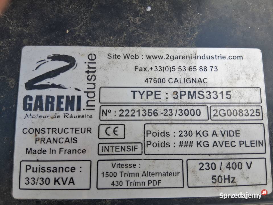 Agregat na wałek WOM 1500 TRMIN 33 KVA 2 GARENI Ujazd