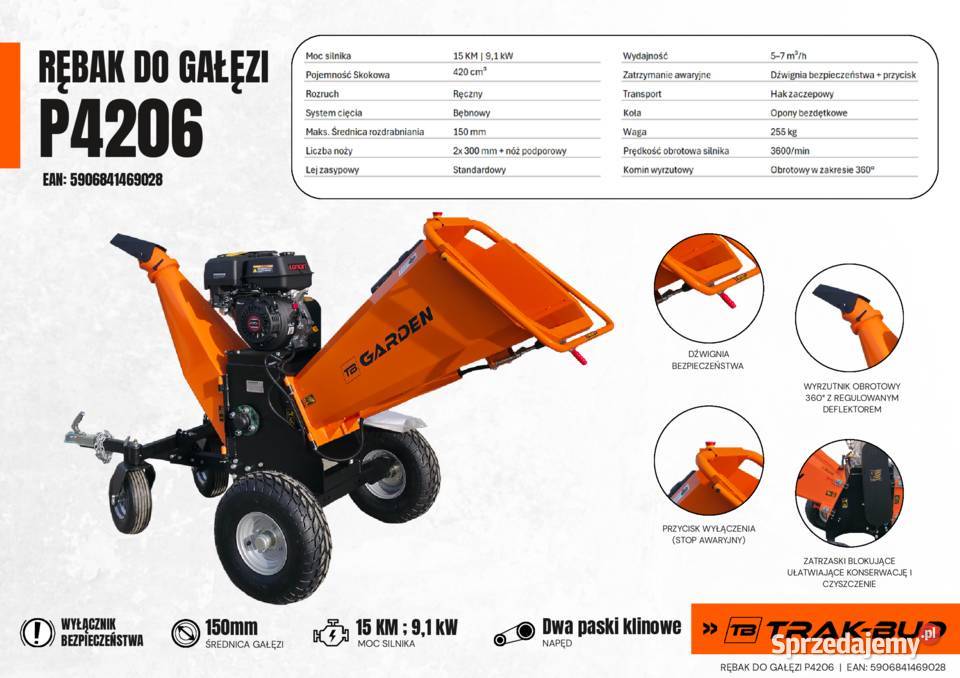 MOCNY ROZDRABNIACZ DO GAŁĘZI RĘBAK SPALINOWY TB Pozostałe Dunkowa
