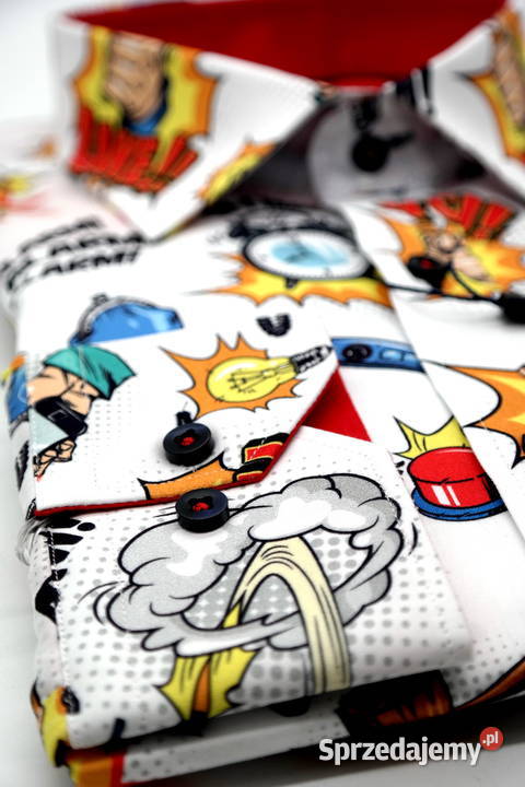 DANIEL BESSI Koszula Męska Fb042 Biała KOMIKS Rozmiar L Odzież codzienna Odzież codzienna wielkopolskie