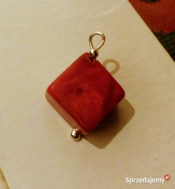 wisiorek naszyjnik koral czerwony naturalny srebrne