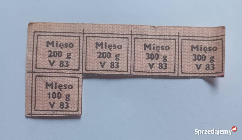 Kartka żywnościowa fragment 5 kuponów na mięso Antyki, Sztuka, Kolekcje wielkopolskie