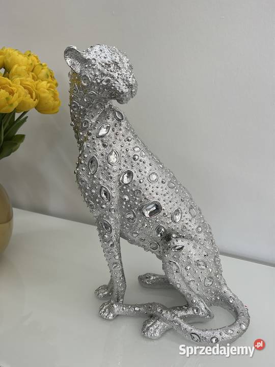 Srebrna figurka lapart gepard z kryształkami w