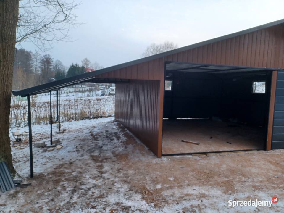 Garaż Blaszany BRĄZ z zadaszeniem bocznymGaraże 48m2 Kutno sprzedam