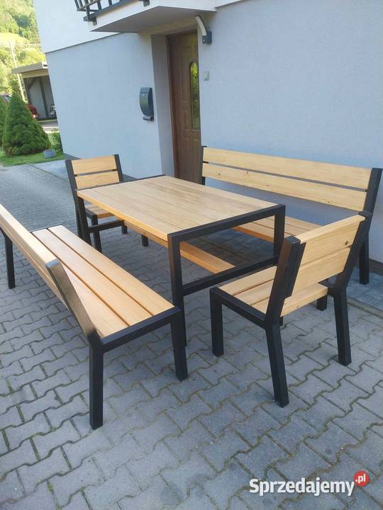 Stół ogrodowy drewniany loft 2 ławki 2 fotele Tokarnia sprzedam