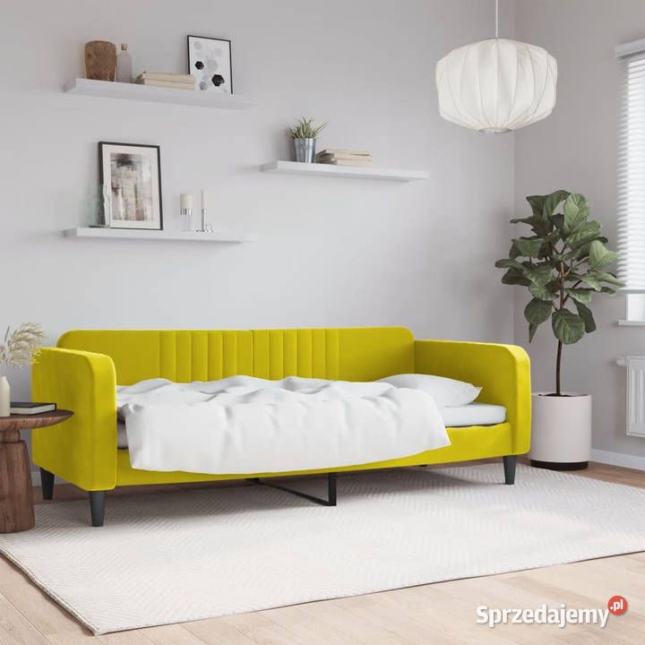 Sofa z funkcją spania żółta obita aksamitem Warszawa sprzedam