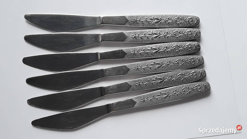 Noże obiadowe 1 ROŚLINNY Gerlach sztućce PRL Dąbrowa Górnicza