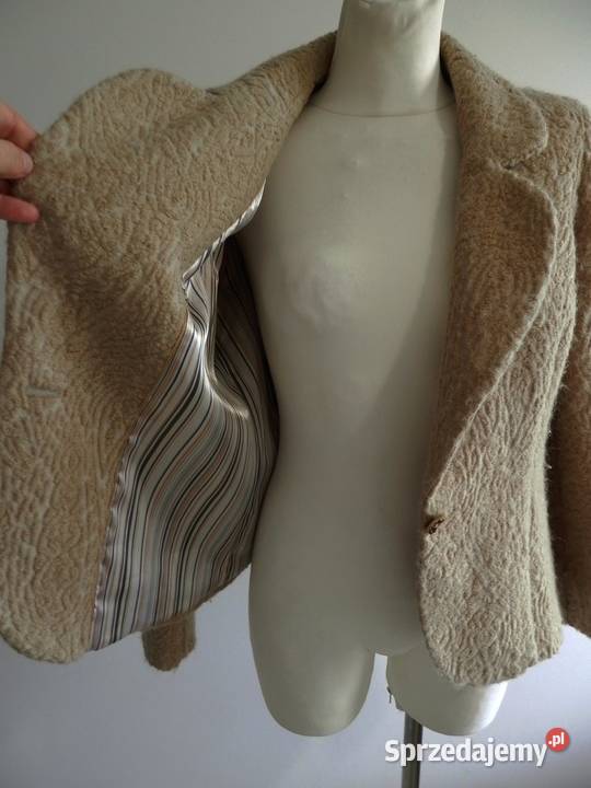 Marynarka Wełniana Beżowa Żakardowa Camelowa