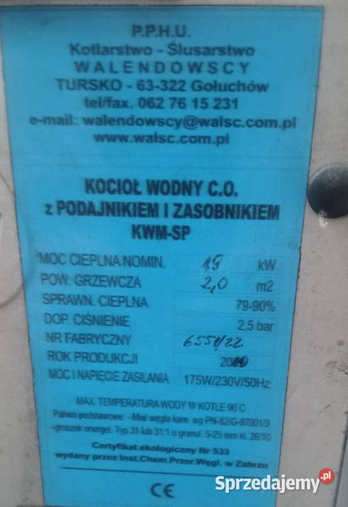 Kocioł z podajnikiem tłokowym 19kw