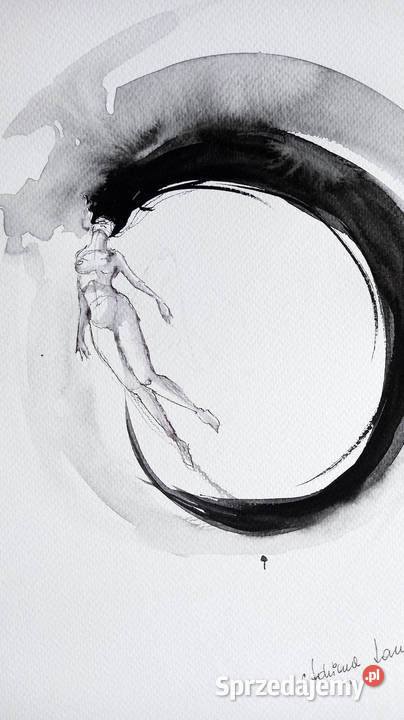 Ślad obraz akwarelą i piórkiem kobieta akt śląskie Katowice