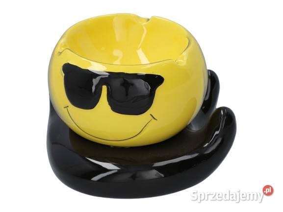 Żółta Ceramiczna Popielniczka Buźka z Okularach Ostrowy nad Okszą