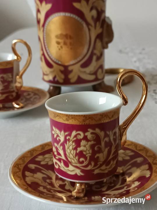 Dzbanek filiżanki sygnowana złocona porcelana Gorlice