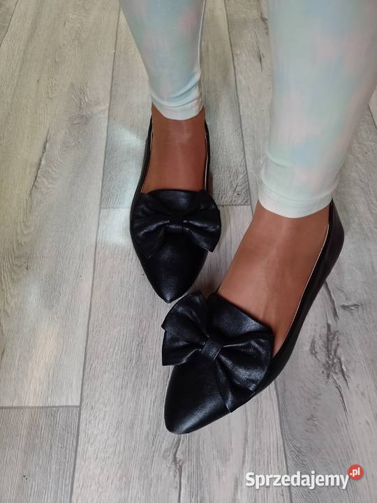 4344 Czarne baleriny wieczorowe z kokardą NOWE Balerinki Moda i Styl Kraków