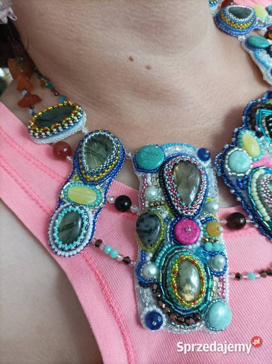 Duży okazały naszyjnik z kamieni labradoryty Naszyjniki Częstochowa