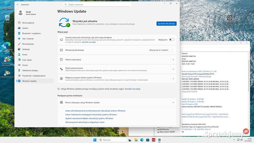 Komputer Hp Intel 2x27GHz ram 8GB hdd 1000 GB 1000