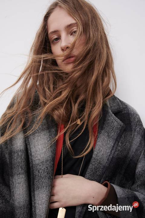 wełniany płaszcz w kratę Zara XS 34 Nowy Zara Moda i Styl Sosnowiec
