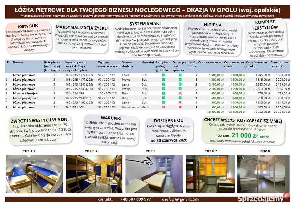 Łóżka piętrowe obiektu noclegowego wyprzedaż Łóżka