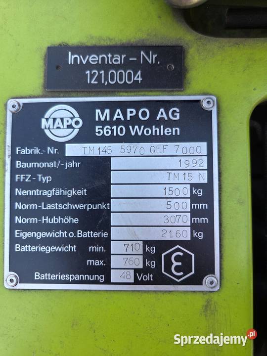 CLARK TM 15 N Elektryczny wózek widłowy czołowy Krotoszyn sprzedam