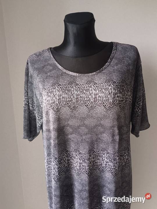 Długa Suknia kolor szary krótki rękaw wzór skóra bez rękawa Krosno