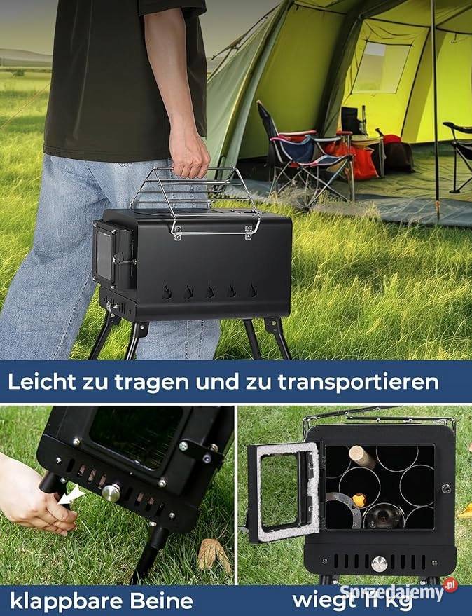 Przenośny Stalowy Piec Ogród Camping Z Klapkami Myszyniec