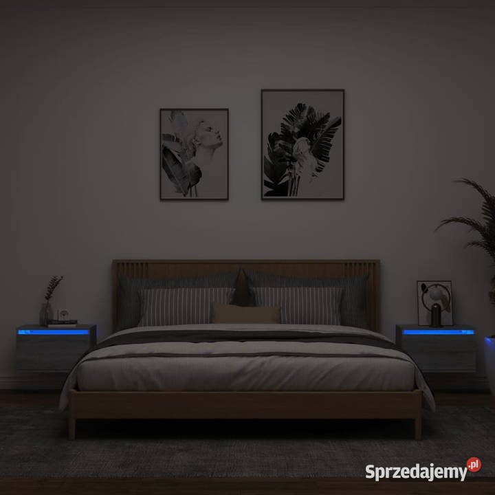 Wiszące szafki nocne z LED 2 szary dąb sonoma Warszawa