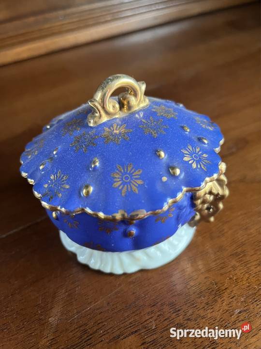 Puzderko szkatułka Kobalt Złoto Porcelana i szkło pomorskie Gdańsk