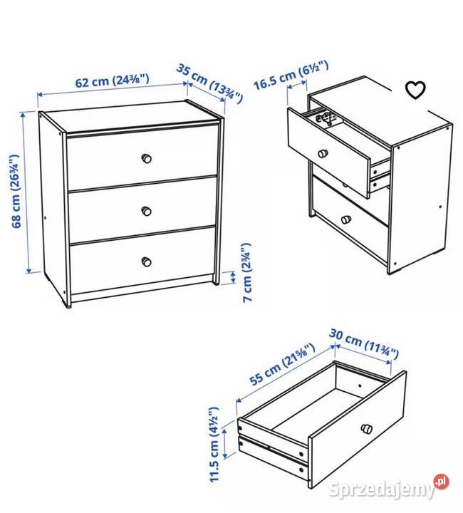 Ikea Drewniana komoda z 3 szufladami odbiór Warszawa