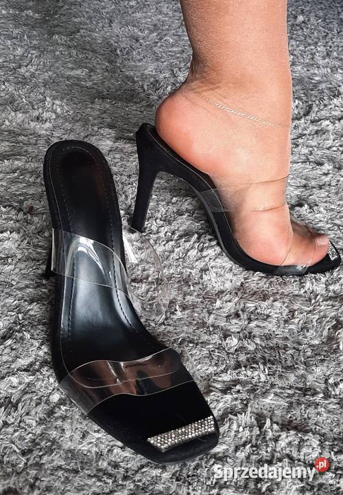 szpilki klapki czarne cyrkonie Warszawa