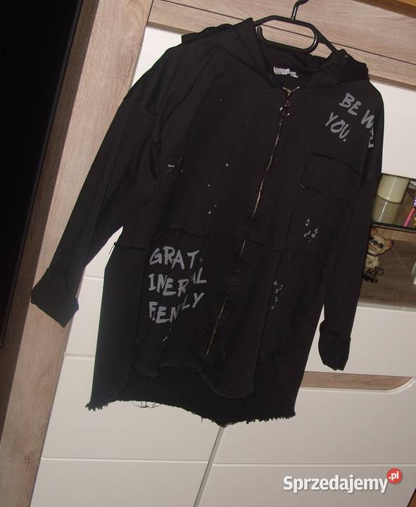 BLUZA KURTKA na zamek napisy kaptur r LXL długi Rawicz