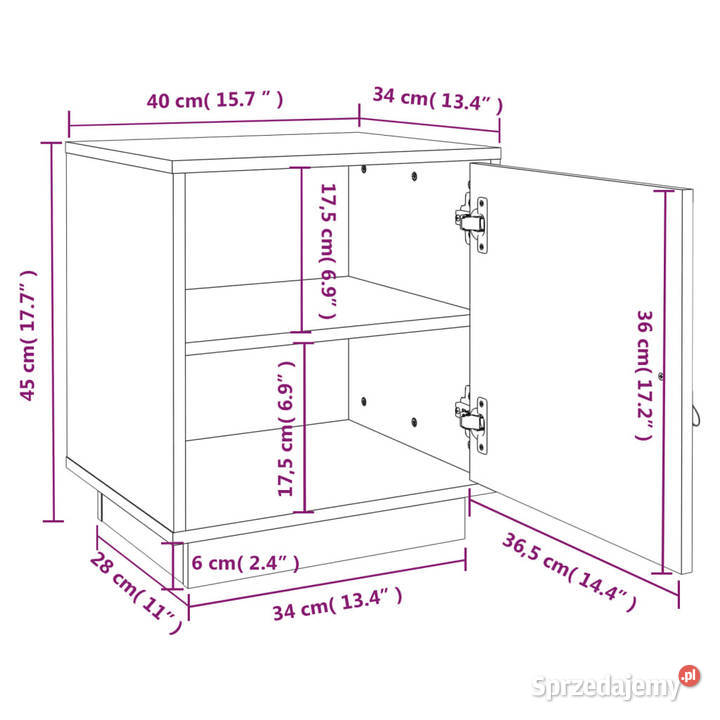 Szafka nocna szara 40x34x45 lite drewno sosnowe Warszawa