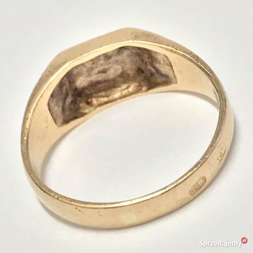 Złoty SYGNET z różowego złota litera M 585 14K