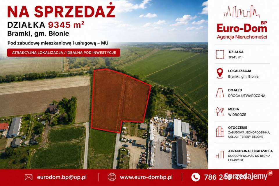 Działka budowlana 9345m2 Bramki kBłonia Sprzedaż mazowieckie