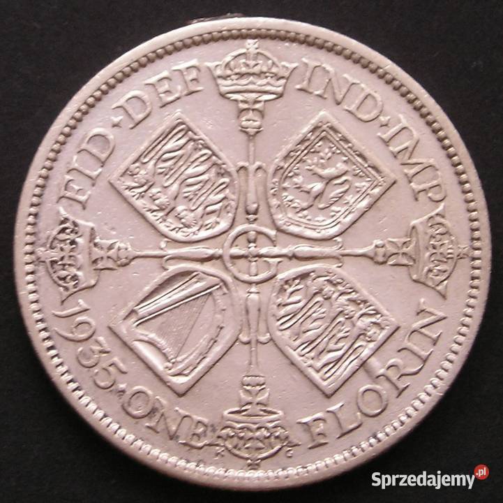 Wielka Brytania 1 florin 1935 Jerzy V srebro łódzkie Łódź