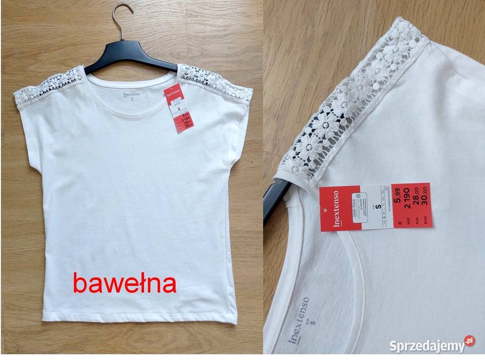 Bluzka biała Tshirt S 36 Inextenso bawełna Nowa Warszawa