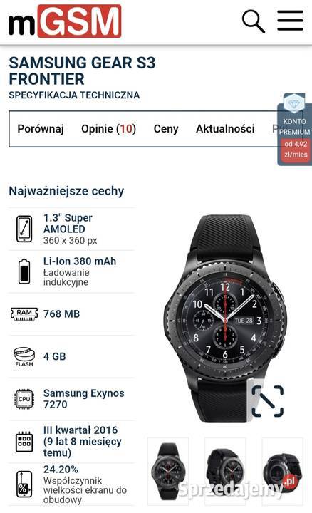 Smartwatch SAMSUNG GEAR S3 FRONTIER SMR76 Małkinia Górna