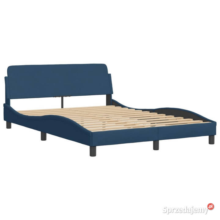 Łóżko z materacem niebieskie obite tkaniną 218cm