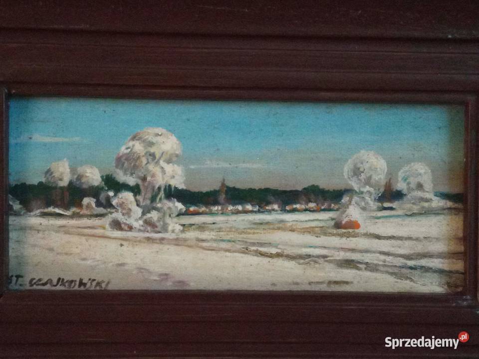 Stary obraz olejny zima Stanisław Czajkowski