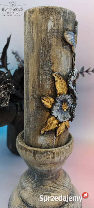 Komplet drewniany świecznik z podstawą na Ostróda