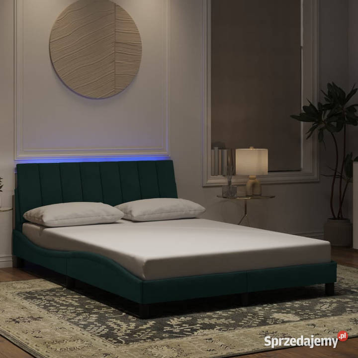 Rama łóżka z LED ciemnozielona aksamitna 140x200 mazowieckie Warszawa