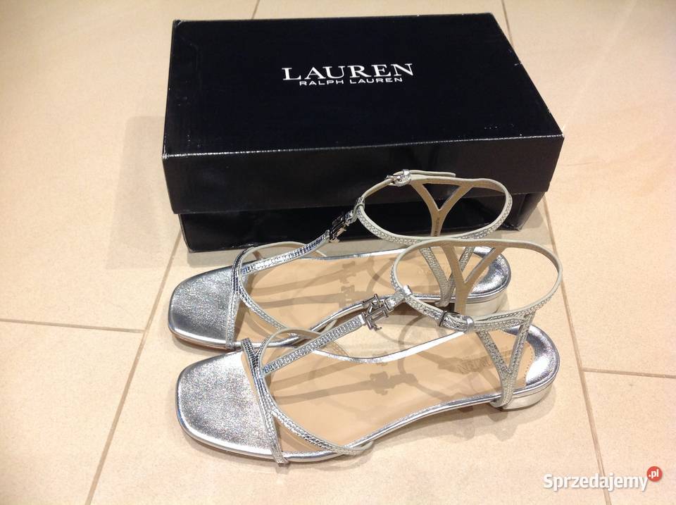 Skórzane Sandały Damskie RALPH LAUREN 37 Srebrne Nowa Sól