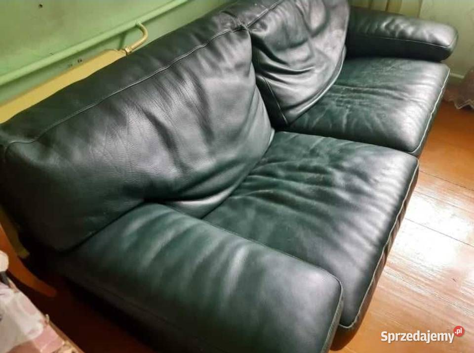 Sofa 3-osobowa Roche Bobois Ascot zielona skórzana